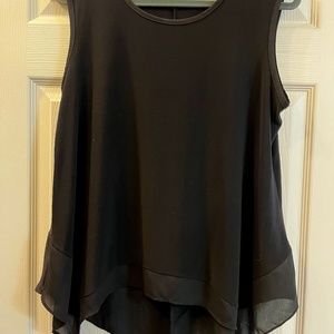 Cato, Large, Black, Sleeveless Tunic with shear detail along bottom edge